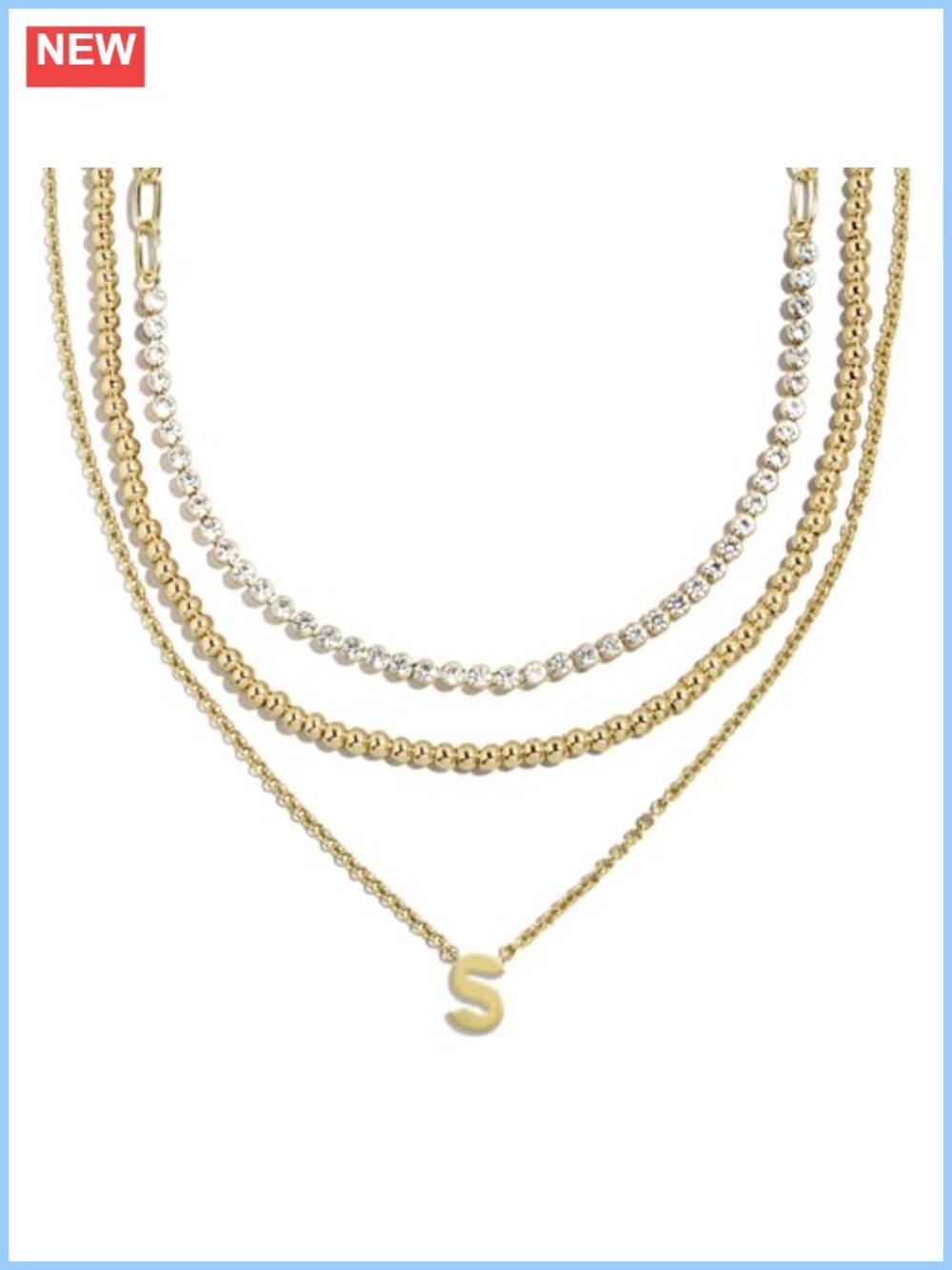 Layered Initial Pendant Necklace Gold Cubic Zirconia
